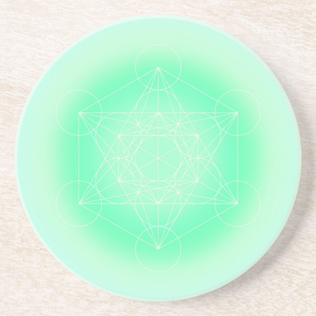 Porta-copos Metatron's Cube Verde Menta Geometria Sagrada (Frente)