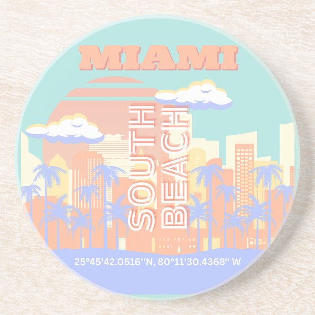 Porta-copos Miami Beach, Miami Viagem Art, Preppy Room, Pastel (Frente)