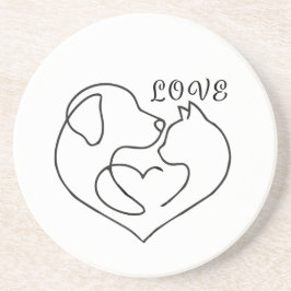 Porta-copos Minimalist Dog and Cat Heart - One Line Art Design