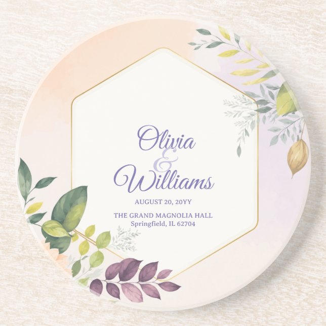 Porta-copos Modelo de Convite de Casamento Floral Elegante (Frente)