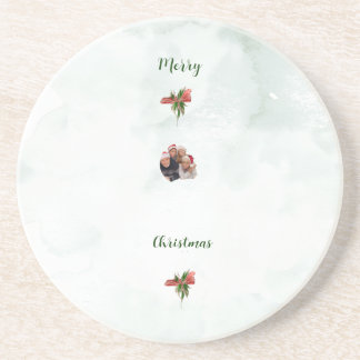 Porta-copos Modern merry Christmas family photo coaster