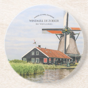 Porta-copos Moinho de vento de Zaanse Schans Aquarela Patrimôn