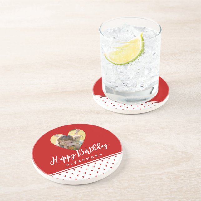 Porta-copos Moldura de Coração Vermelho de Foto Personalizada  (Lateral)