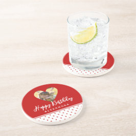 Porta-copos Moldura Moderna de Coração Vermelho com Foto Perso