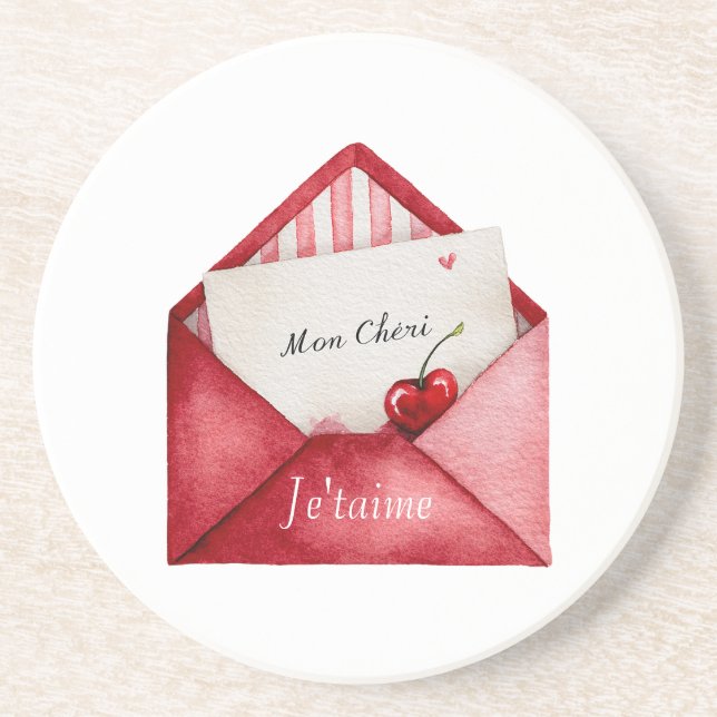 Porta-copos Mon Cheri (meu querido) Je'taime (eu te amo) (Frente)