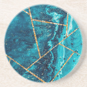 Porta-copos Monograma Chic Geodo de Ágata Dourada Azul Naval E