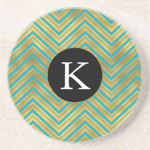 Porta-copos Monograma Chic Turquoise Dourada Chevron