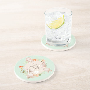 Porta-copos Monograma Coelho Coelho Floral Girassol Personaliz