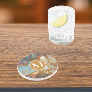 Porta-copos Monograma Colorido de Padrão de Pedra do Jasper