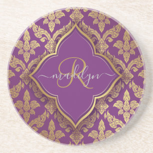 Porta-copos Monograma da Fleur Dourada Roxo
