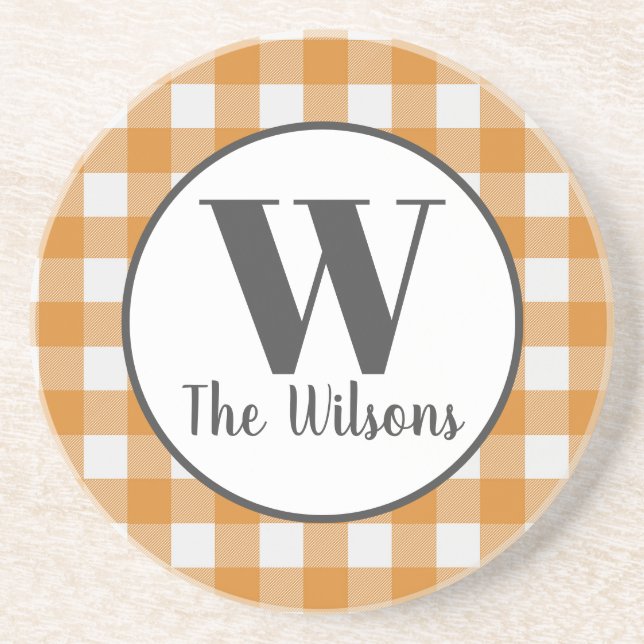 Porta-copos Monograma da Xadrez Búfalo Branco Laranja (Frente)