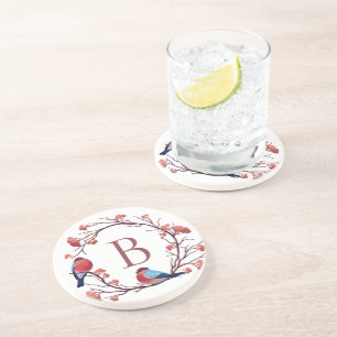 Porta-copos Monograma de Aves e Berries Wreath