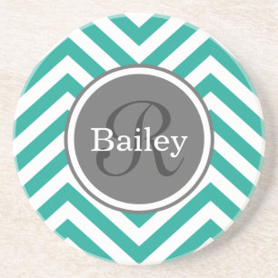 Porta-copos Monograma de Chevron Azul Teal