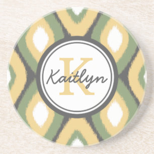 Porta-copos Monograma de Ouros Ikat Sage Amarelo