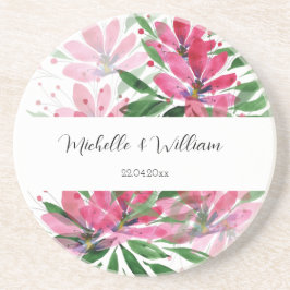 Porta-copos Monograma Floral Boho Rosa em Aquarela