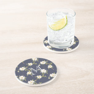 Porta-copos Monograma Floral Branco marinho Azul