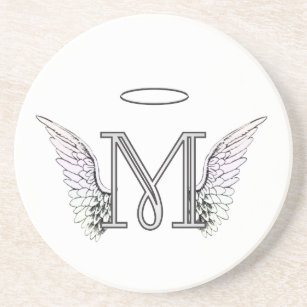 Porta-copos Monograma inicial da letra M com asas & halo do