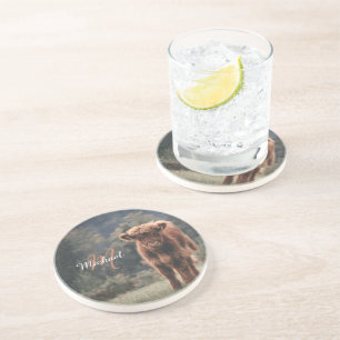 Porta-copos Monograma inicial de erva de outono de vitelo de p