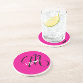 Porta-copos Monograma inicial minimalista moderno nome rosa qu