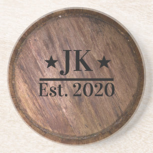 Porta-copos Monograma Nome inicial da família Rustic Faux Wood