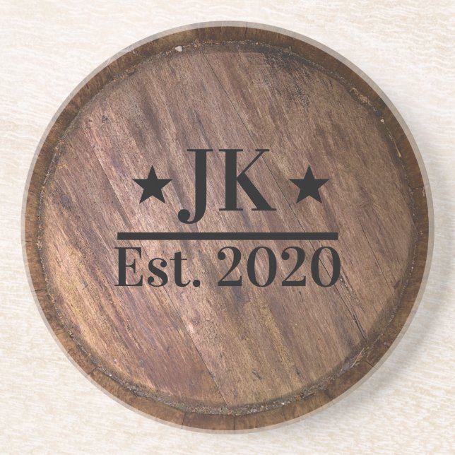 Porta-copos Monograma Nome inicial da família Rustic Faux Wood (Frente)