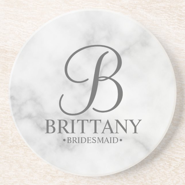 Porta-copos Monograma Personalizado Marble e Nome Bridesmaid (Frente)