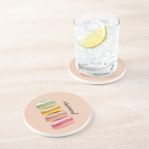 Porta-copos Monograma Pintado à Mão com Aquarela de Macarons F