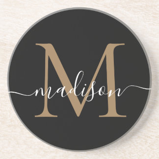 Porta-copos Monograma Preto e Dourado Feminino - Script Modern