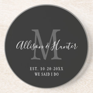 Porta-copos Monograma preto elegante estabelecido em recém-cas