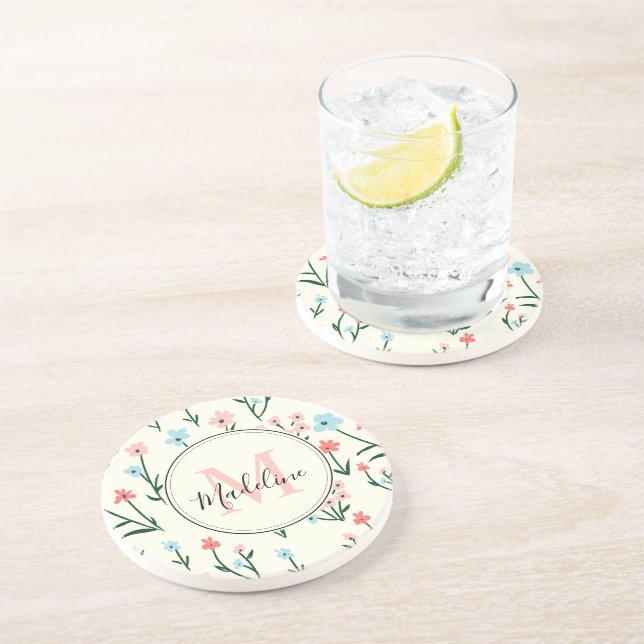 Porta-copos Monograma Rosa Elegante Branco da Flor Cuja Flor É (Lateral)