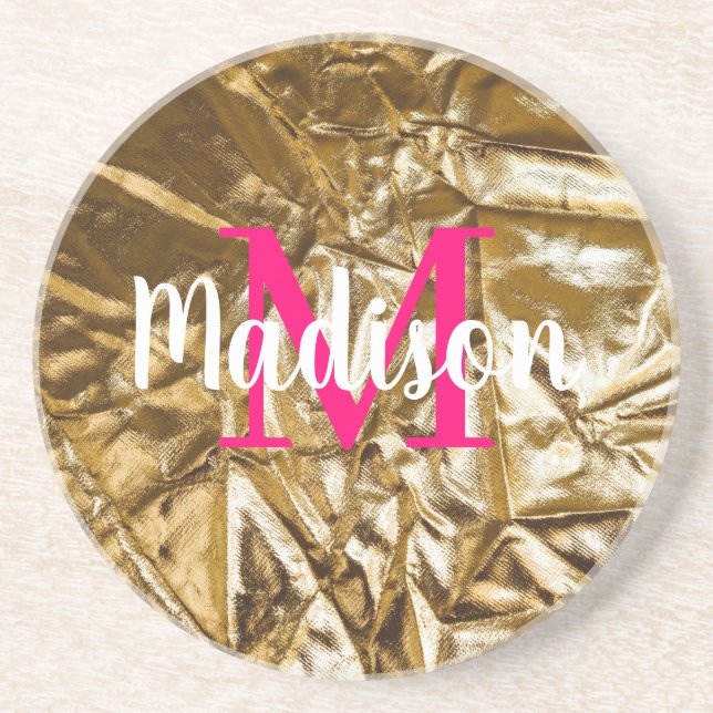Porta-copos Monograma Rosa ouro Personalizado (Frente)