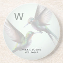 Monograma Suporte de Arenito com Beija-flor