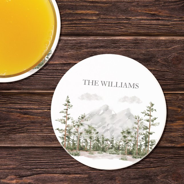 Porta-copos Monogramas Aquarela Montanha e Floresta (In situ)