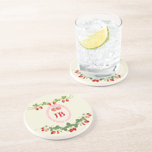 Porta-copos Morango Personalizado Monograma (Lateral)