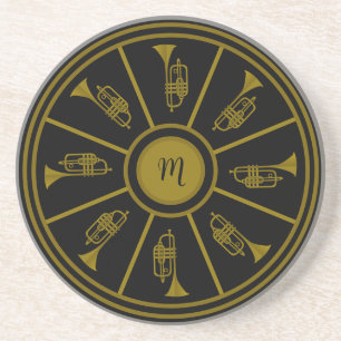 Porta-copos Motif preto e dourado com trompetes e monograma