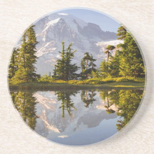 Porta-copos Mt. Rainier refletido em uma chuva perto do Pico d
