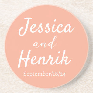 Porta-copos Na moda Modern Name Minimalist Wedding Peach
