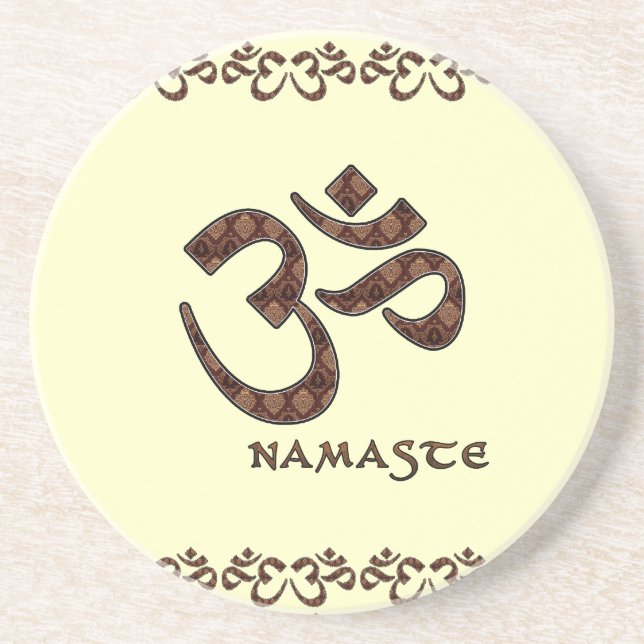 Porta-copos Namaste com símbolo Brown do OM e creme (Frente)