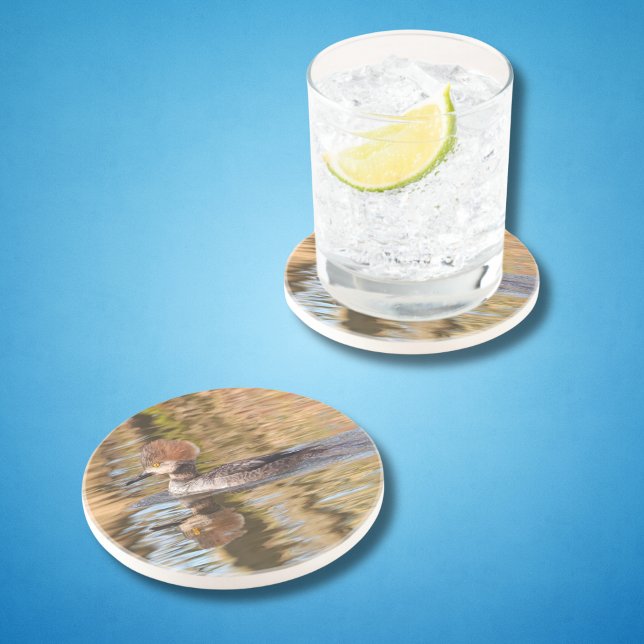 Porta-copos Natações de pata de Merganser feminina por água do (Nature loving dads will love this duck coaster for their cold drink on hot summer days!)
