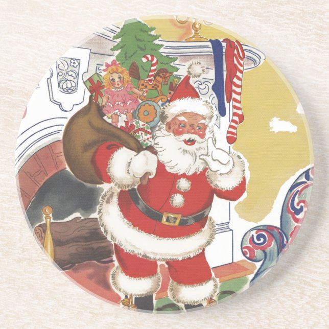 Porta-copos Natal Antigo, Alegre Papai Noel com Presentes (Frente)