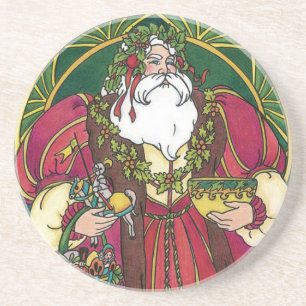 Porta-copos Natal Antigo, Papai Noel com Folhas de Azevinho