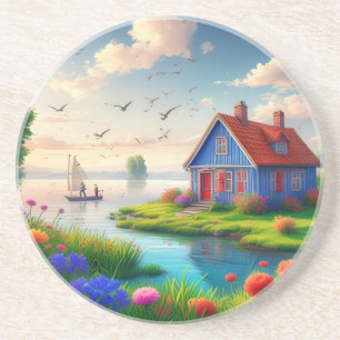 Porta-copos Nature Scenery with Cottage and Lake,- 434567