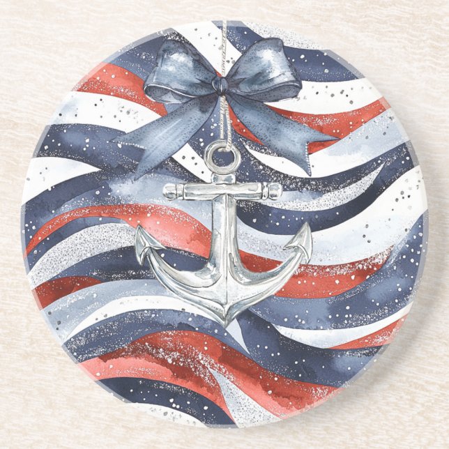 Porta-copos Nautical Red White Blue Bow Anchor (Frente)