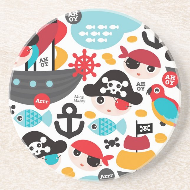 Porta-copos Navigação retro da ilustração dos piratas (Frente)