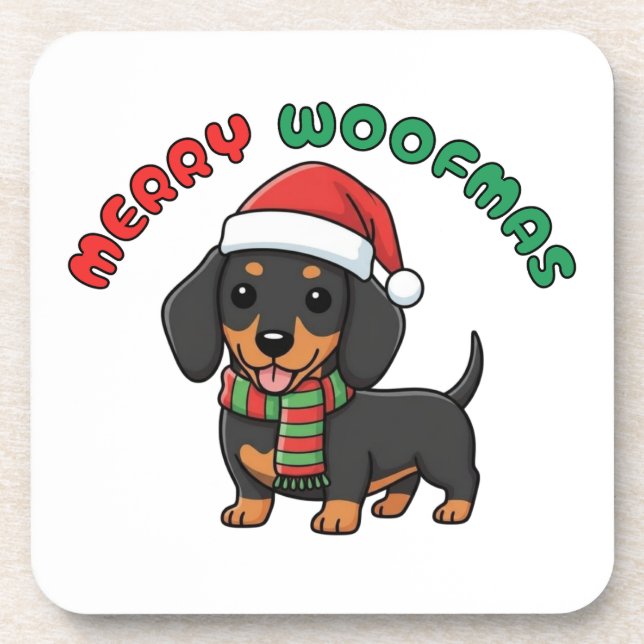 Porta copos Negra Natal Dachshund: Feliz Woofmas (Frente)