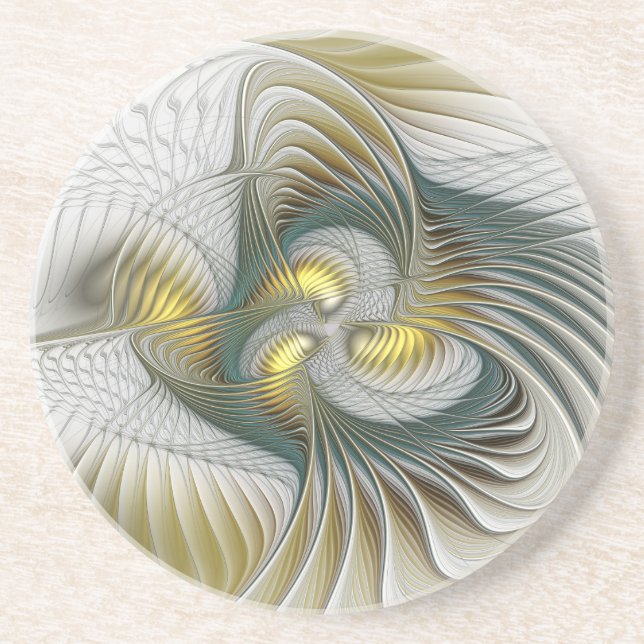 Porta-copos Nobre Ouro Teal Abstrato Fantasy Arte Fractal (Frente)