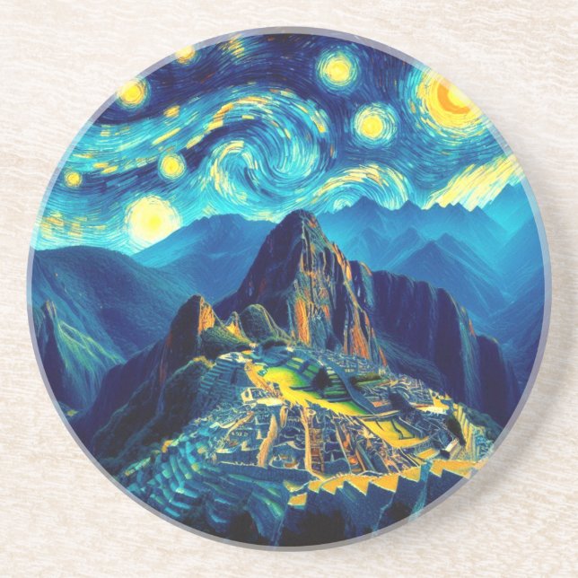 Porta-copos Noite Estrelada Machu Picchu Peru (Frente)