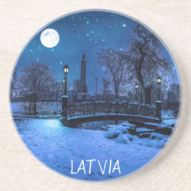 Porta-copos Noite mágica de inverno com céu estrelado e lua de (Frente)