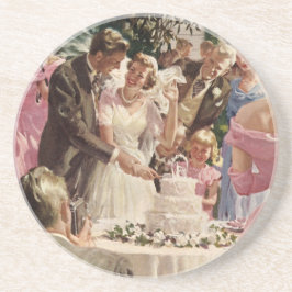 Porta-copos Noivos Recém-Casados Casamento Antigo Cortam o Bol