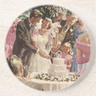 Porta-copos Noivos Recém-Casados Casamento Antigo Cortam o Bol